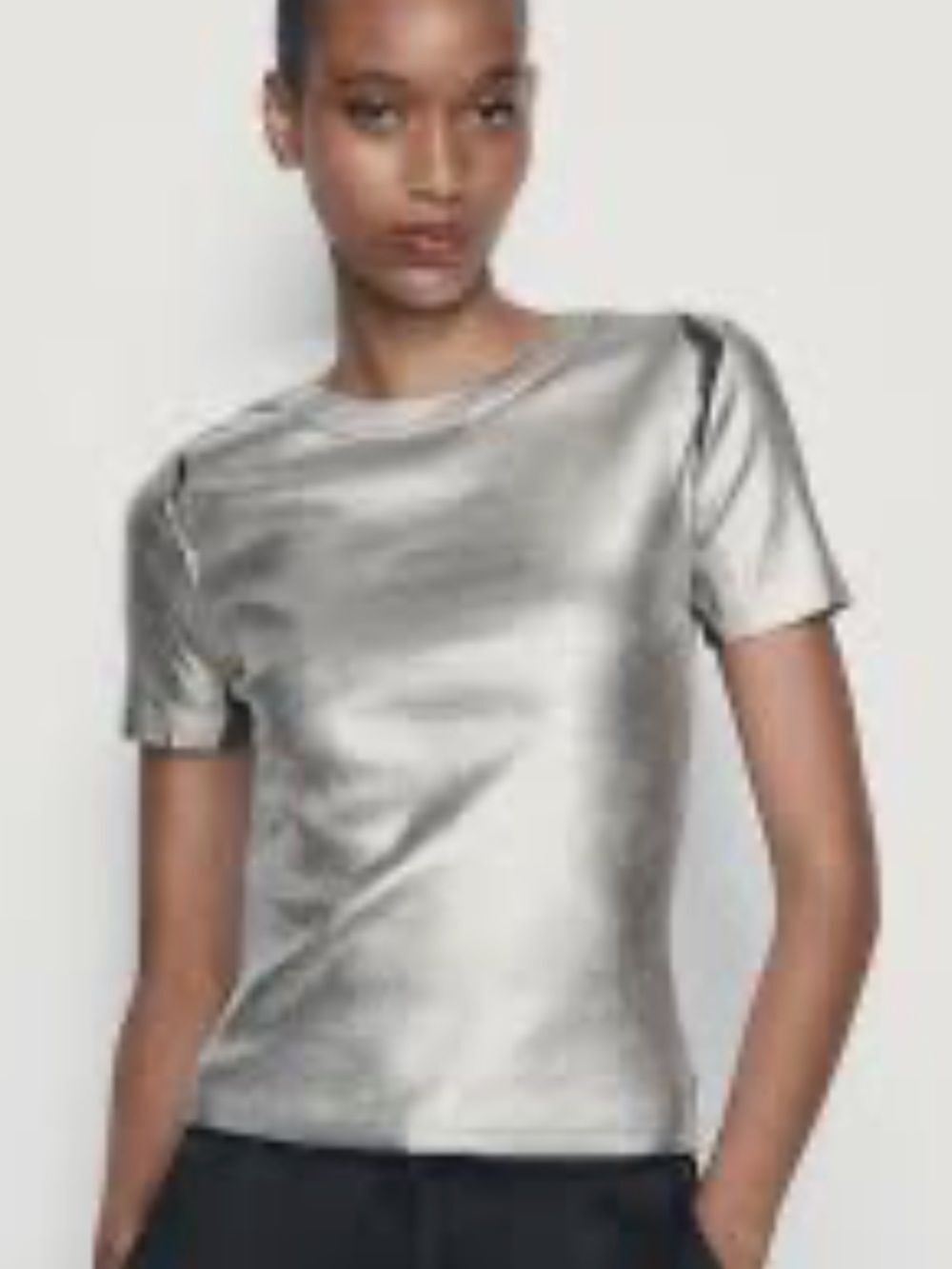 Zara Metallic Silver Short Sleeve ribbed Tee size small